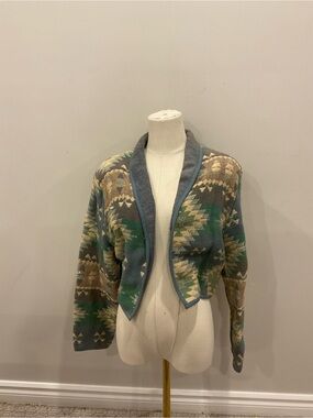 1990’s Women's new identity Green Patterned Open-Front Cardigan Sweater
